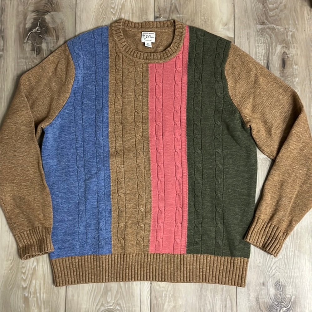J Crew Rugged merino wool cable-knit Color Block sweater Size XL